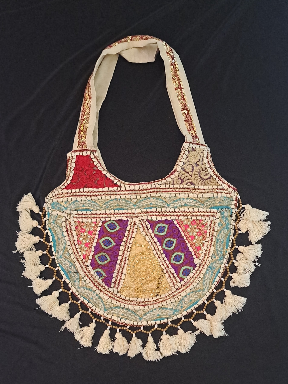 Handmade Banjara Art Tote Bag Embroidered Multicolor Boho Tassel Shoulder Bag